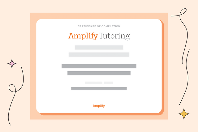 Digital image of a certificate of completion for high impact tutoring programs, featuring a minimalistic design with abstract decorations on a peach background.