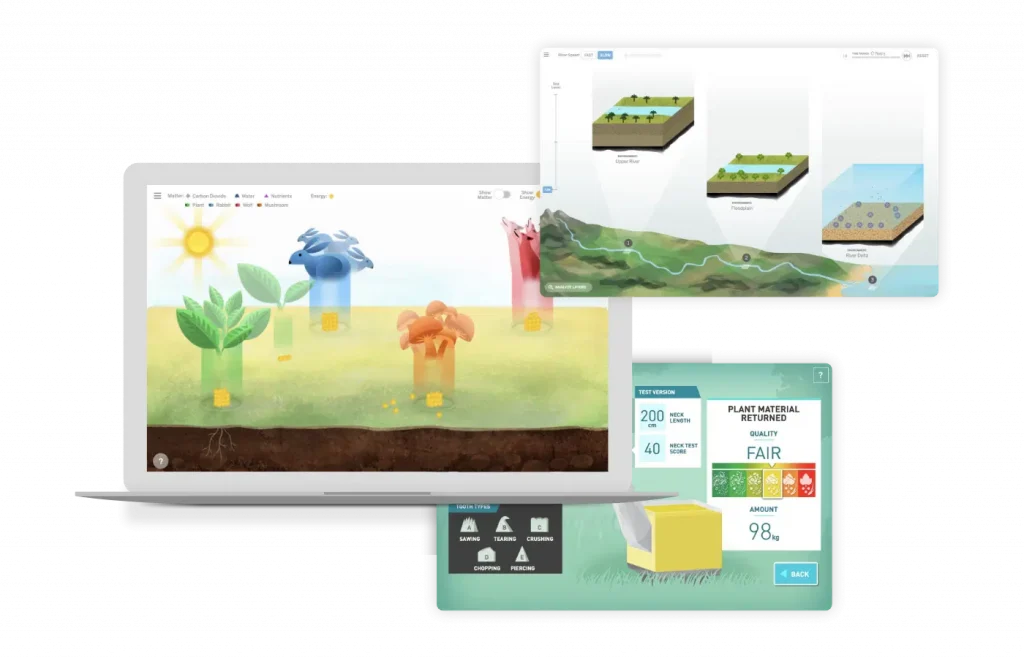 Explore the digital farming simulation interface, perfect for middle school science classes with Amplify Science integration. Watch plant growth stages, water flow graphics, and detailed soil analysis come to life on tablet and computer screens.