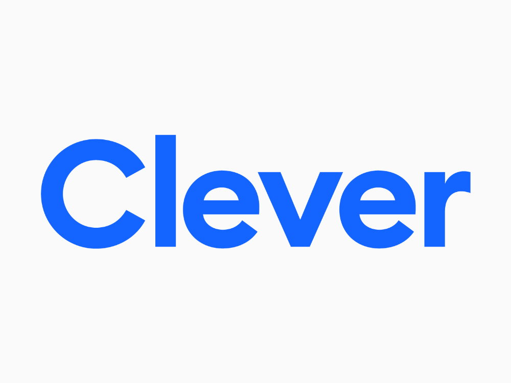 The image shows the word "Clever" in bold blue text on a plain white background.