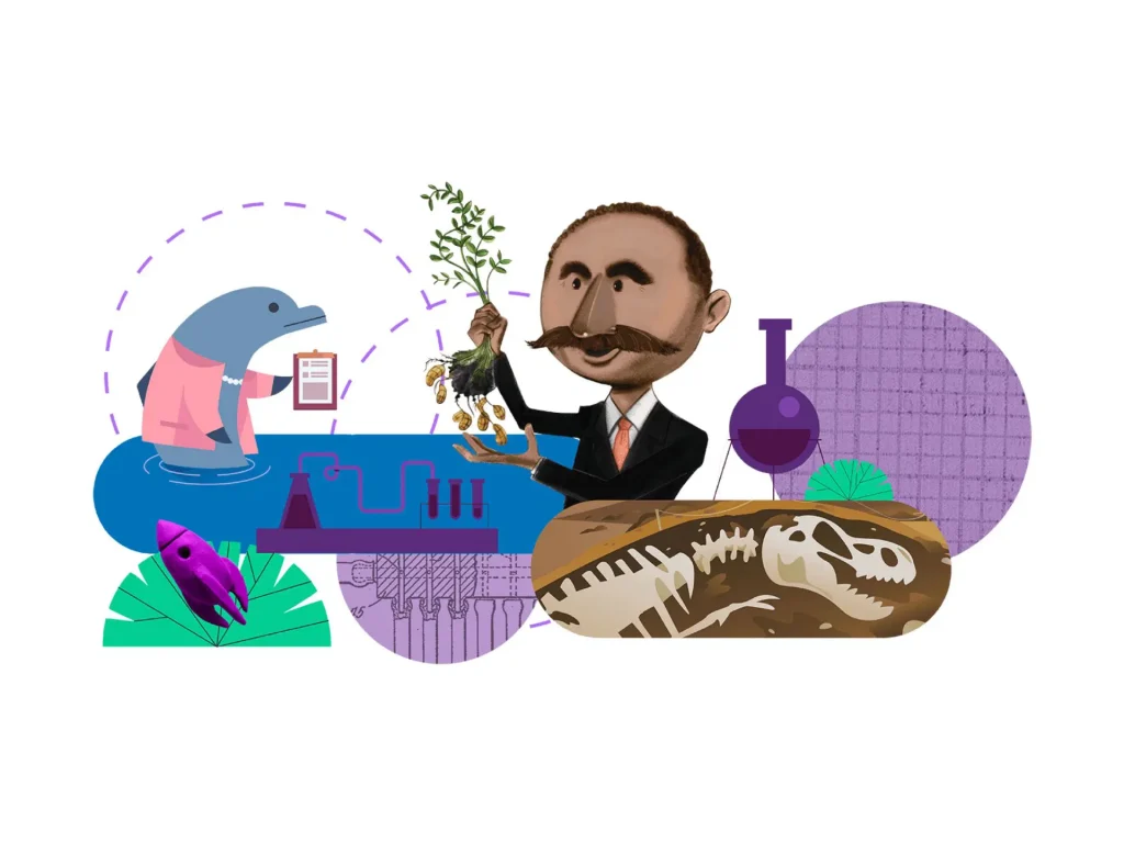 An illustration captures a scientist with a dinosaur fossil, a dolphin holding a clipboard, and scientific equipment, all surrounded by abstract shapes and plants. This whimsical scene is reminiscent of Core Knowledge Language Arts materials, which aim to amplify curiosity and learning.