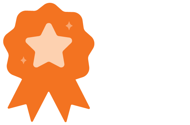 An orange ribbon with a star in the center.