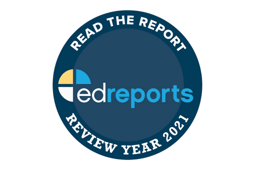 Circular badge with "READ THE REPORT" at the top, "REVIEW YEAR 2021" at the bottom, and the EdReports logo in the center.