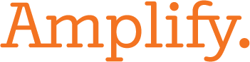 The word "Amplify" is written in orange bold letters with a period at the end against a white background.