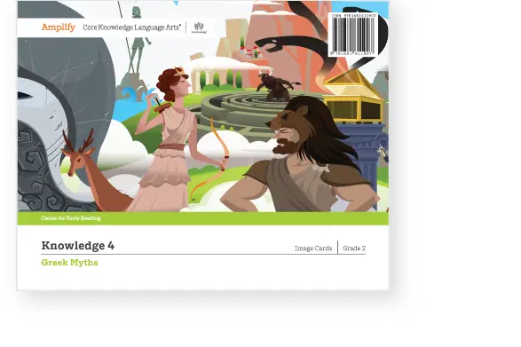 Illustrated book cover featuring Greek mythological characters, including a lion-headed figure and an archer, with a landscape of mythical creatures and structures in the background.