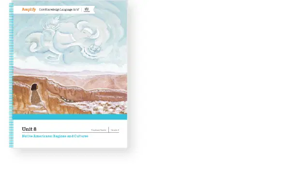 Book cover titled "Unit 3: Native American Regions and Cultures" with an illustration of a desert landscape and sky designs.