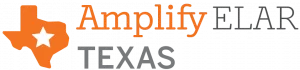 Logo showing an orange outline of Texas with a white star, next to the text "Amplify ELAR TEXAS" in orange and gray letters.