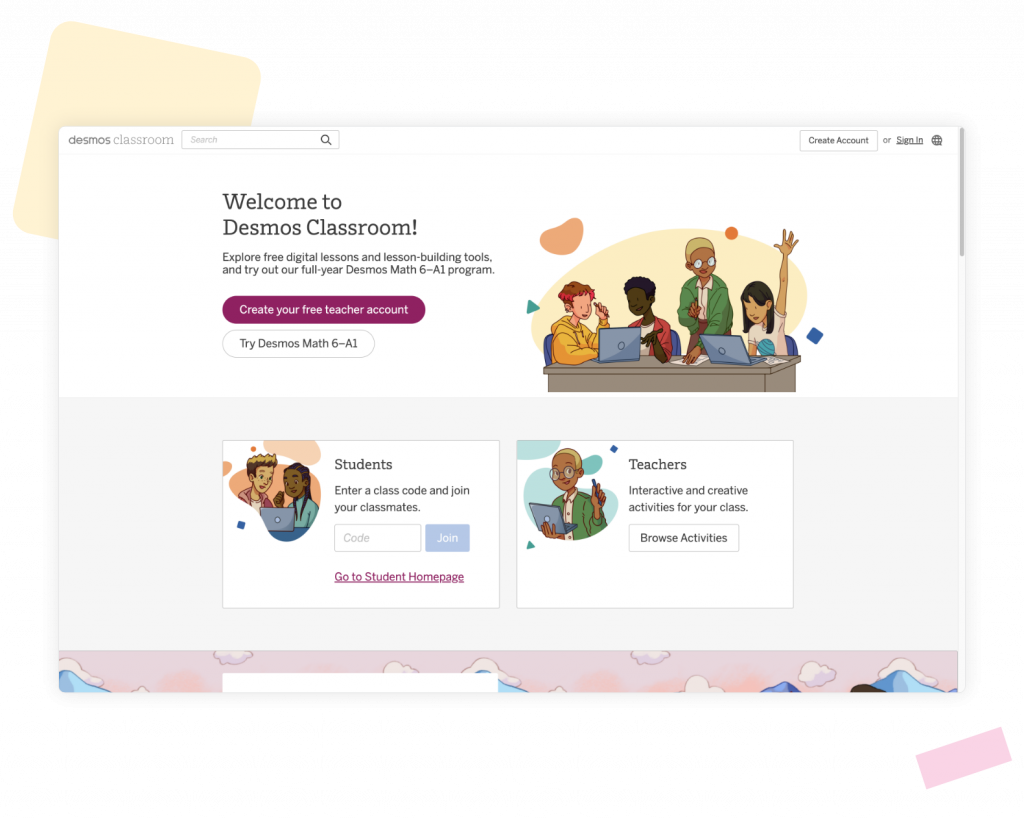 image of Desmos Classroom resource page