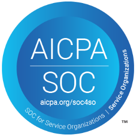 A blue circular badge with the text “AICPA SOC” and “aicpa.org/soc4so.” The outer rim reads “SOC for Service Organizations | Service Organizations,” highlighting standards essential for early literacy organizations.