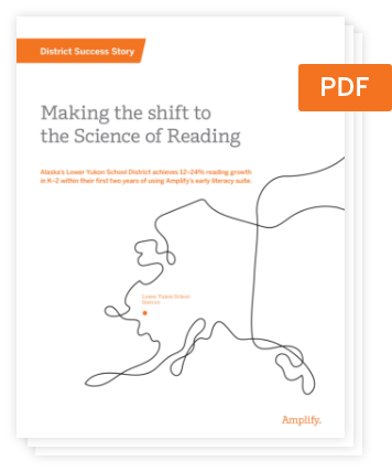 Cover page of a PDF titled "Making the shift to the Science of Reading," featuring an abstract outline of Alaska and an orange banner labeled "District Success Story.