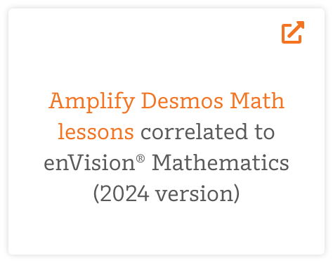 Text describing a correlation between Amplify Desmos Math lessons and enVision Mathematics (2024 version).