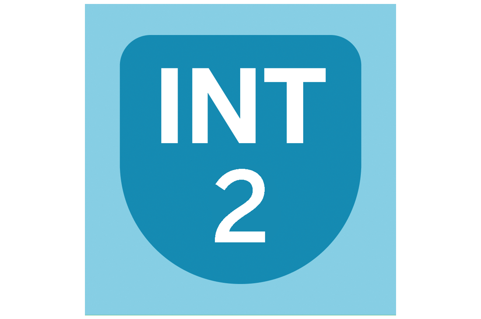A blue shield with the text "INT" above the number "2" on a light blue background, inspired by new york math and amplify desmos math themes.