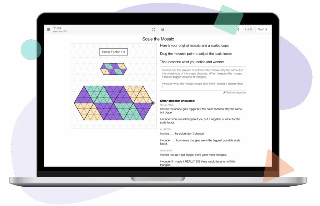 Laptop screen displaying an illustrative mathematics pattern on a grid in a graphics editing software interface, with annotations and tool icons visible.